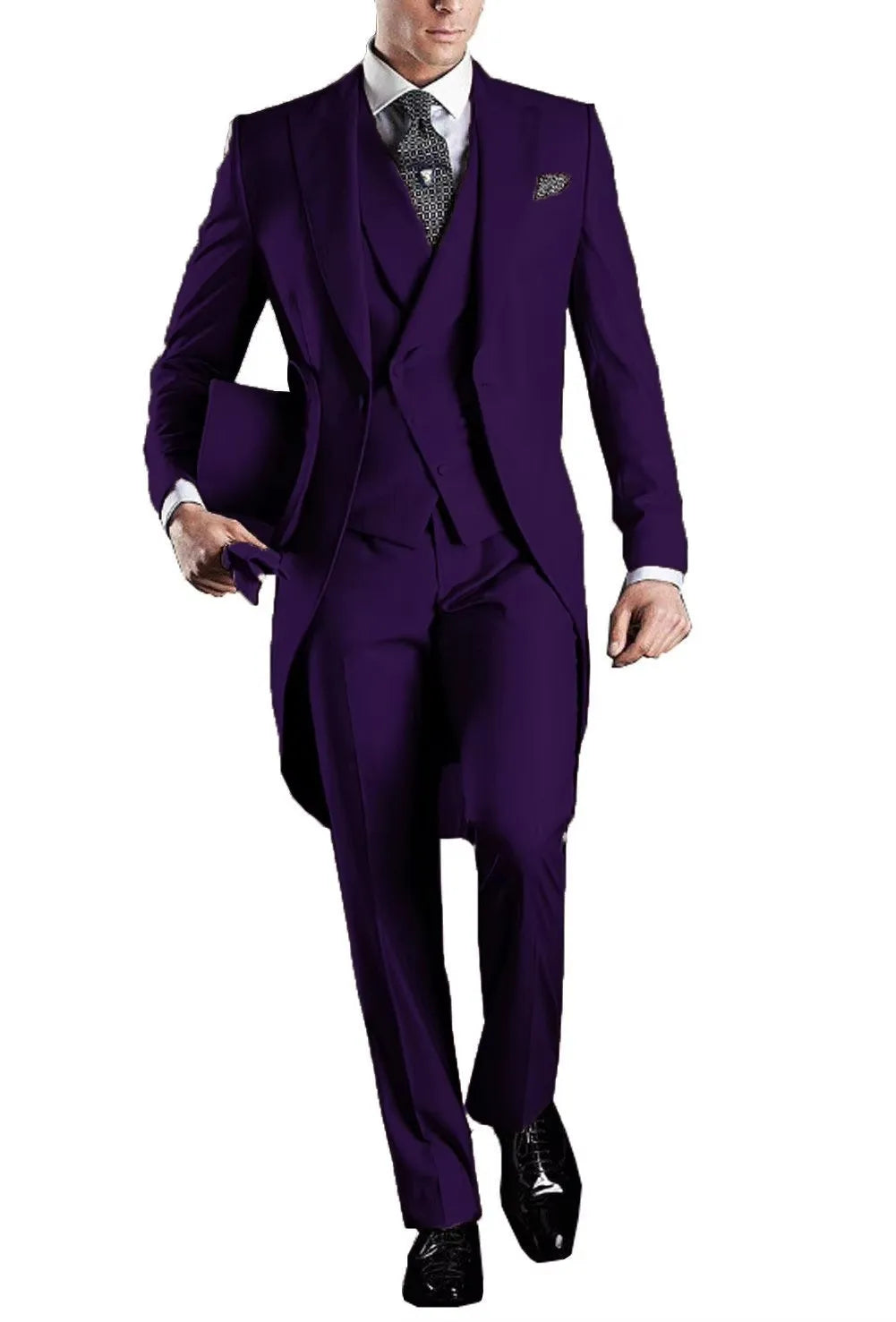 Men's 3-Piece Solid Long Tailcoat Tuxedo Set Formal Wedding Groom Clothing Jacket Pants Vest for Prom Party Fashion Male Suits