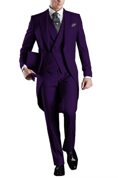 Men's 3-Piece Solid Long Tailcoat Tuxedo Set Formal Wedding Groom Clothing Jacket Pants Vest for Prom Party Fashion Male Suits