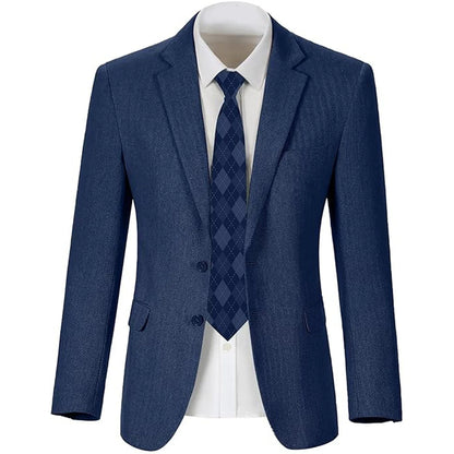 Men's Herringbone Blazer 2 Button Notch Lapel Slim Fit Suit Jacket Business Casual Tuxedo Coat Formal Wedding Office Outerwear