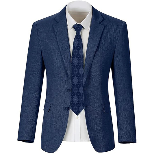 Men's Herringbone Blazer 2 Button Notch Lapel Slim Fit Suit Jacket Business Casual Tuxedo Coat Formal Wedding Office Outerwear