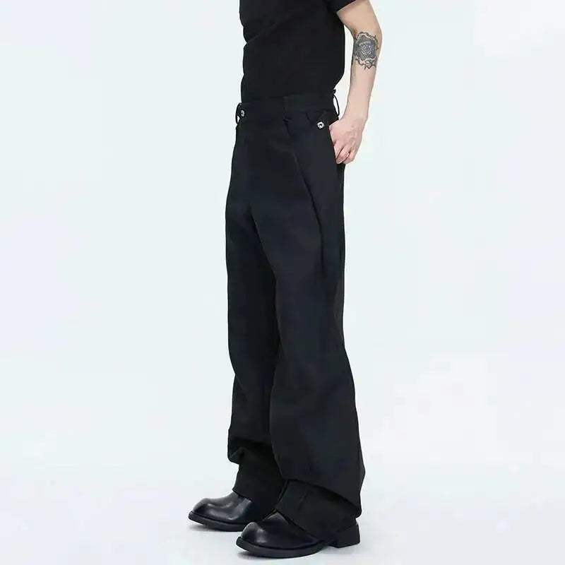 2026 Spring Patchwork Design Cross Collar Solid Color Casual Jacket Men Fashion Elegant Temperament Straight Pants JY6553