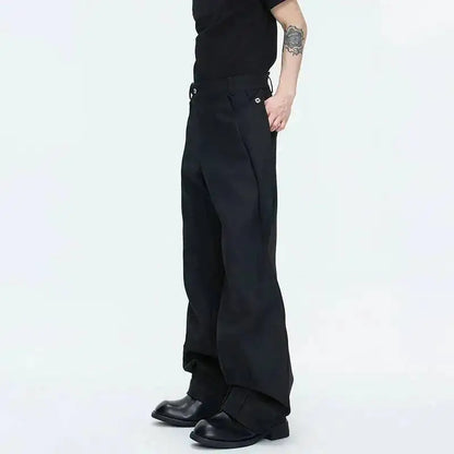 2026 Spring Patchwork Design Cross Collar Solid Color Casual Jacket Men Fashion Elegant Temperament Straight Pants JY6553