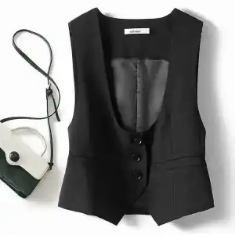 Unisex Beige Sleeveless Vest V-Neck Buttoned Waistcoat for Formal Casual Wear