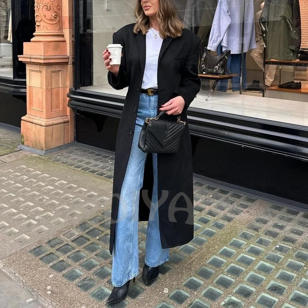 New Arrival Women's Suit 2 Piece Single Breasted Long Blazer Denim Pants Modern Style Elegant Fashion Outfit Daily Streetwear