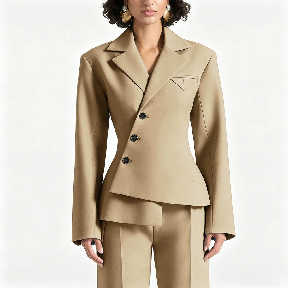 Black Asymmetric Blazer Suit Women's Slim Fit Single Breasted Notch Lapel Set Minimalist Office Modern Casual Workwear Outfit