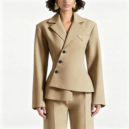 Black Asymmetric Blazer Suit Women's Slim Fit Single Breasted Notch Lapel Set Minimalist Office Modern Casual Workwear Outfit