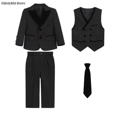 Boys Fashion Blazer Jacket Waistcoat Pants Wedding Suits Kids Morning Coat Formal Dress Children Tuxedos Toddler Clothes Sets
