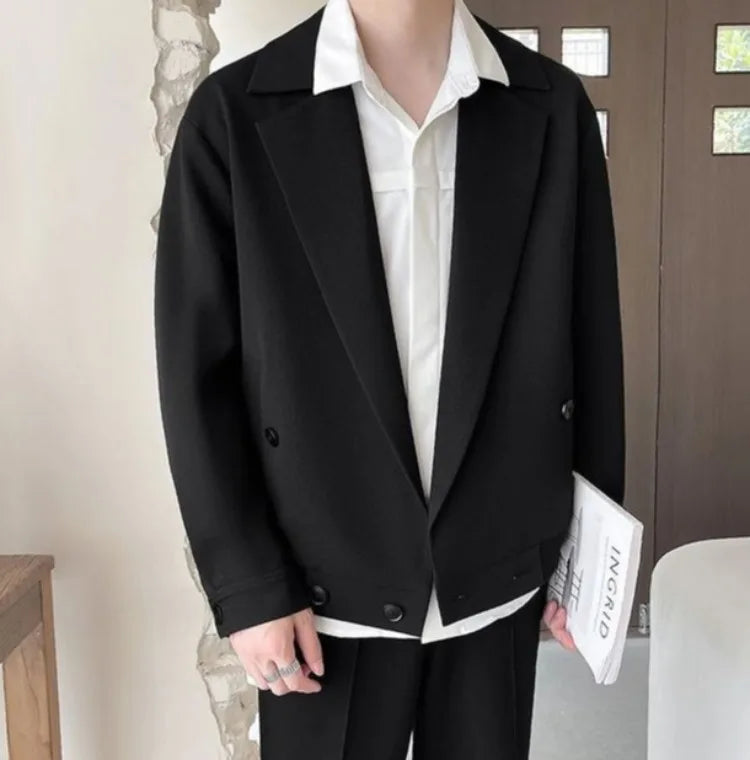 TikTok Trend Men's Autumn Designer Cropped Blazer High-End Casual Jacket Fashion Short Suit Outerwear