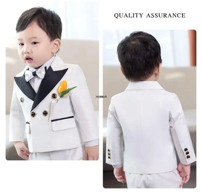 Children White Wedding Suit Prince Kids Jacket Pants Photograph Suit Flower Boys Tuxedo Dress Baby 1 Year Birthday Dress Costume