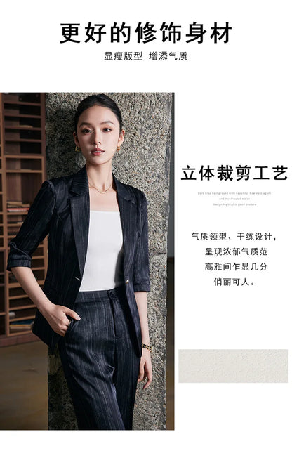 Elegant Women 2025 Spring Summer Professional Suit OL Business Interview Manager Commuting Work Wear Blazer And Pants Sets