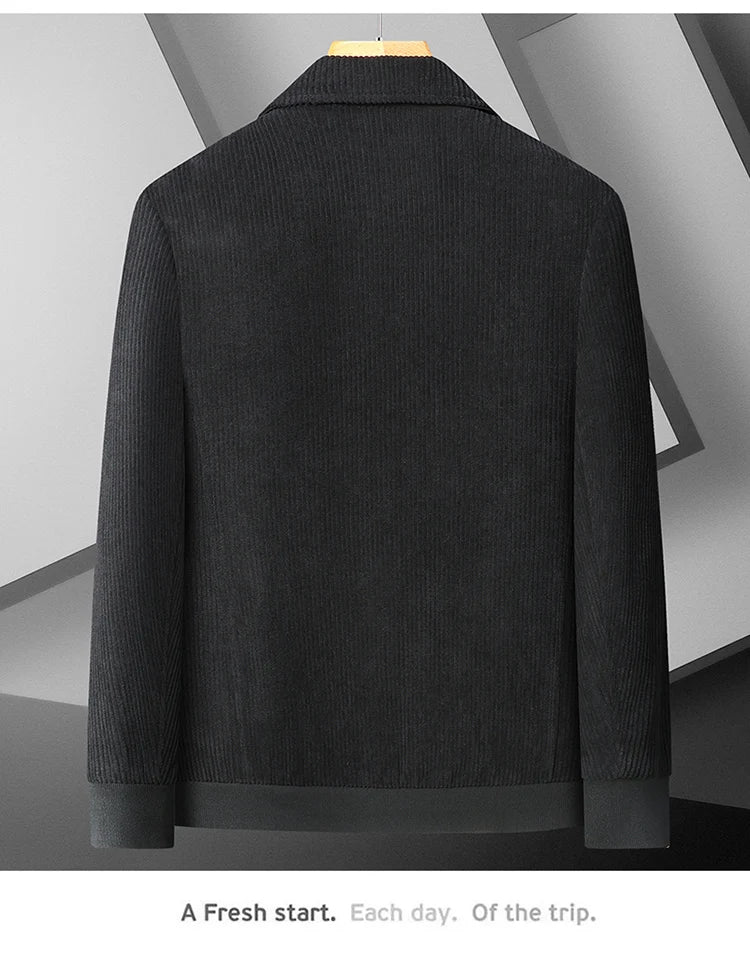 Men's High-Quality Corduroy Jacket Plus Size Lapel Thick Autumn Winter Warm Casual Gown for Older Generations