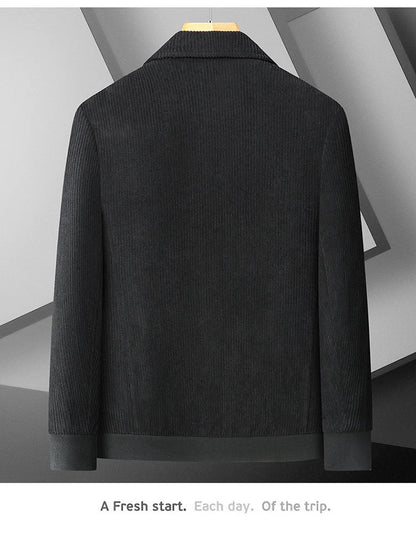 Men's High-Quality Corduroy Jacket Plus Size Lapel Thick Autumn Winter Warm Casual Gown for Older Generations