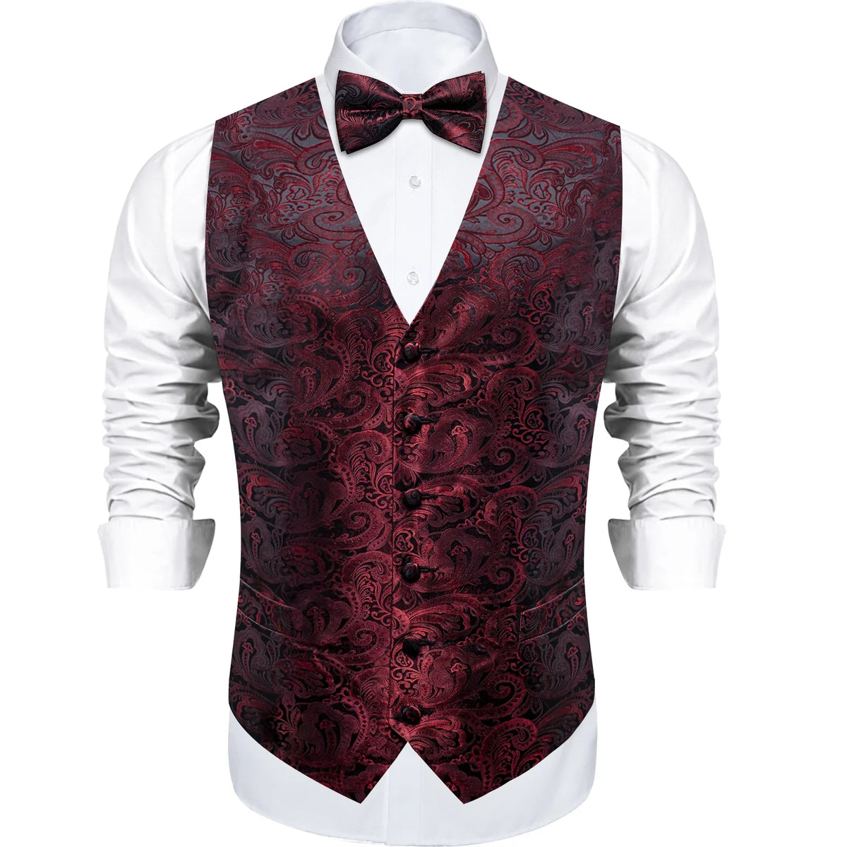 Men's Suit Vest Bow Tie Set – Formal Waistcoat with Necktie and Pocket Square for Weddings