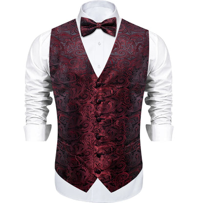 Men's Suit Vest Bow Tie Set – Formal Waistcoat with Necktie and Pocket Square for Weddings
