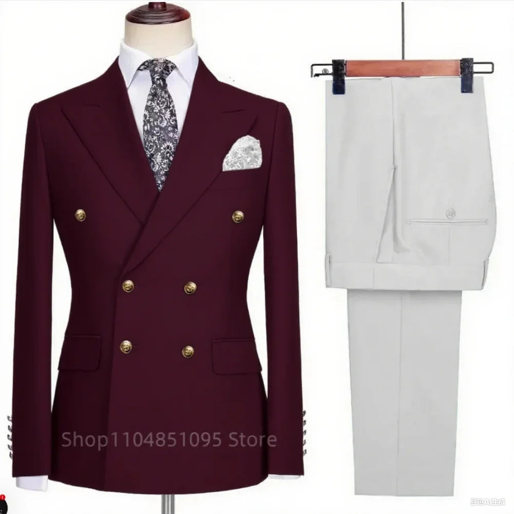 Costume Chic Décontracté Kaki Homme 2 Pièces Tenue De Soirée Formelle Business Mariage Marié Smoking Revers Cranté Veste Et Pantalon Double Boutonnage