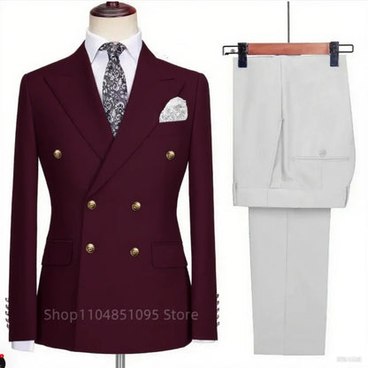 Costume Chic Décontracté Kaki Homme 2 Pièces Tenue De Soirée Formelle Business Mariage Marié Smoking Revers Cranté Veste Et Pantalon Double Boutonnage
