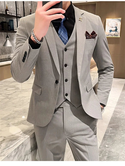 Men's 3-Piece Slim Fit Suit – Smart Casual Blazer, Vest & Pants for Business, Wedding & Formal Occasions