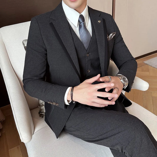 Men's 3-Piece Suit Vest Trousers – Loose Fit Smart Casual Business Wedding Suit