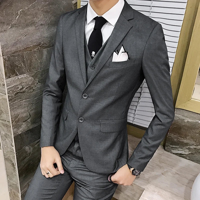 Men's 3-Piece Slim Fit Suit – Business & Wedding Formal Set with Blazer, Vest & Pants