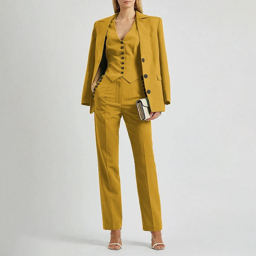 Slate Green Women's Suit Customized Elegant Single-breasted Peaked Lapel Three Pieces (Jacket+Pants+Vest) Office Lady Set