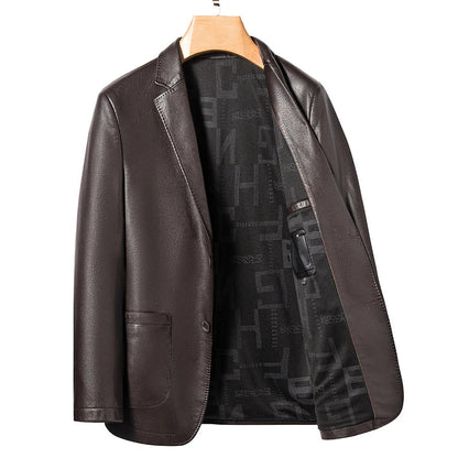2025 Men's Slim Fit Leather Jacket High-Quality Fashion Trend All-Matching Autumn Winter Blazer for Stylish Men