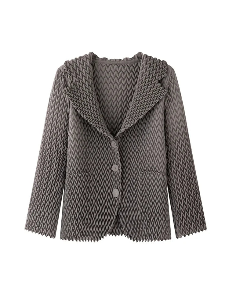 Pleats Original High-end Simple Solid Wave Pleated Small Suit Casual Versatile Long-sleeved Short Jacket Female Spring