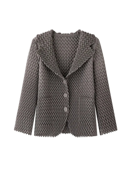 Pleats Original High-end Simple Solid Wave Pleated Small Suit Casual Versatile Long-sleeved Short Jacket Female Spring