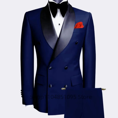 2 Pieces Best Man Groom Wedding Tuxedo Slim Fit Shawl Lapel Double Breasted Jacket Pants Business Tuxedo Men Clothing