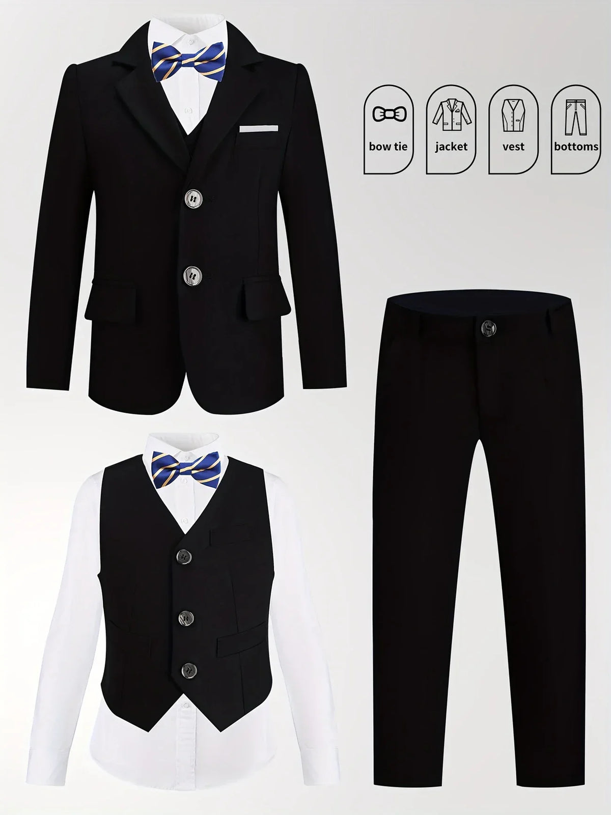 Boys Girls Spring Pink 4Pieces/Set Jacket Vest Pants Bowtie Wedding Suit Kids Photography Dress Children Host Piano Costume