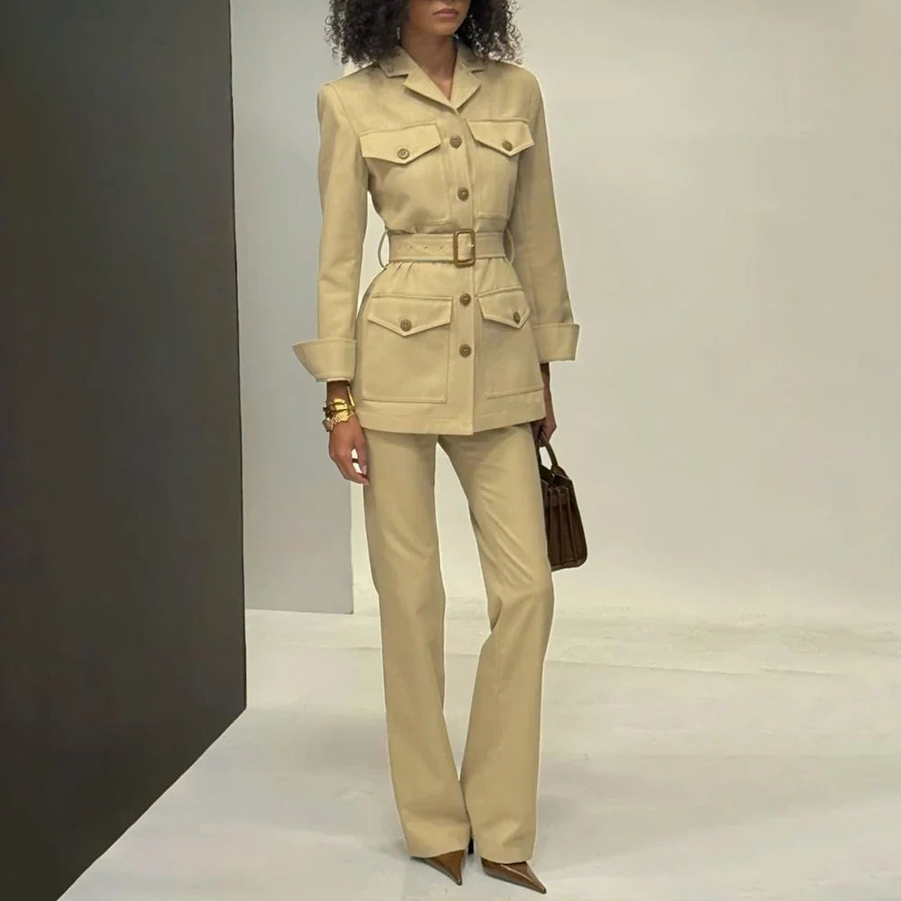 Modern Slim Fit Women Suit 2 Piece Pants Sets Single Breasted Notch Lapel Blazer Female Daily Business Office Wear Party Costume