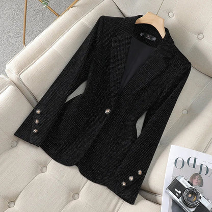 Spring Autumn New Suit Coat Women Fashion Slim Gold velvet Long-sleeved Suit Jacket Female Commuting Business Casual Blazer coat
