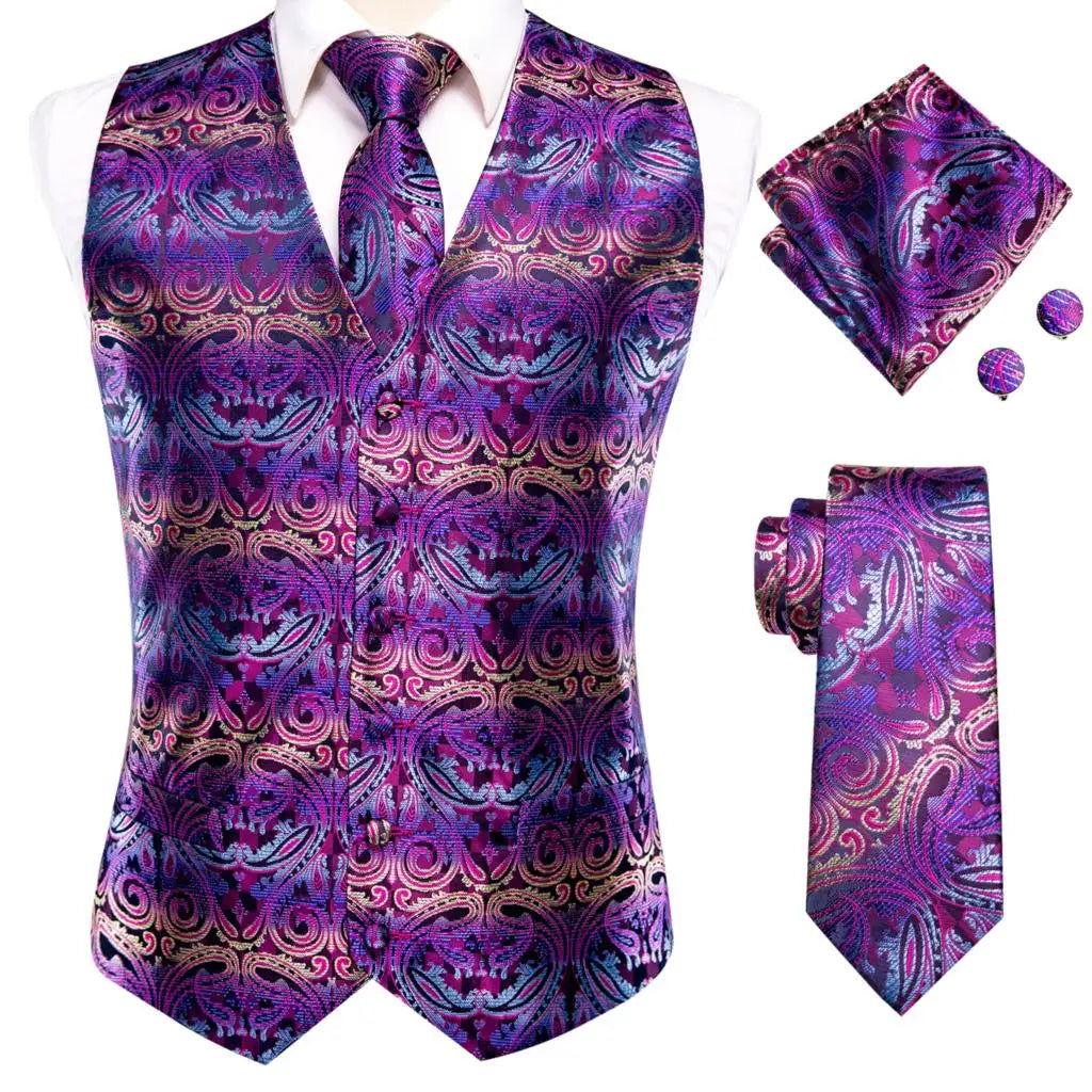 Men's Vest Set – Silk Floral Paisley Waistcoat & Tie Set for Weddings