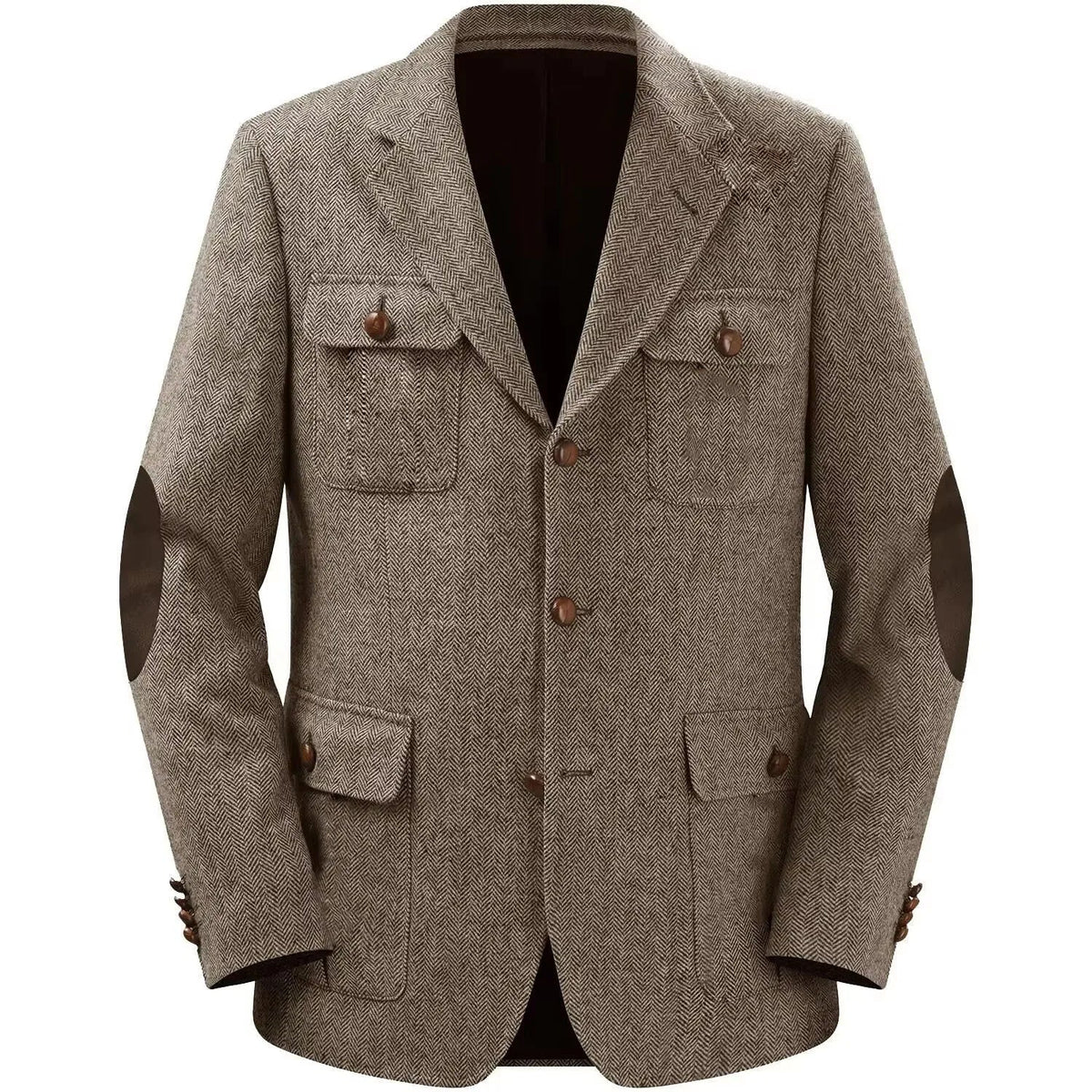 Autumn Winter Multi-Pocket Hunting Jacket Herringbone Tweed Men's Sporty Formal Blazers Suit Vintage Elegance Menswear 2025 NEW
