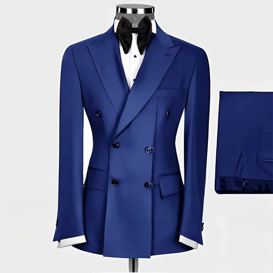 Nouvelle Mode Hommes Costumes Croisés 2 Pièces Coupe Ajustée Ensemble Smoking Mariage Blazer Formel avec Pantalon Soirée Bal Marié Tenue de Bureau