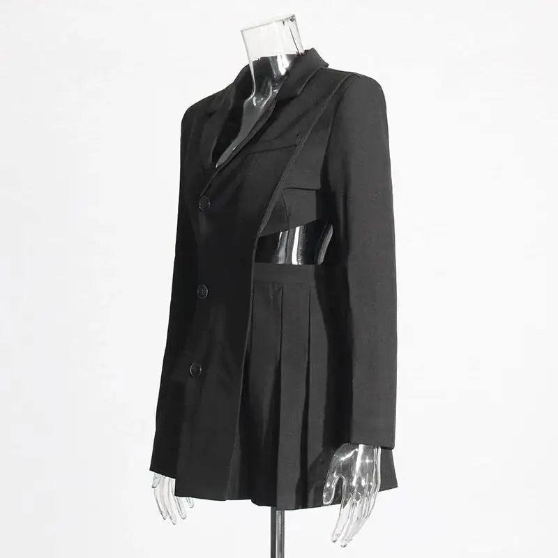 Women Blazer Asymmetric Single Breasted Waist Hollow Out Ruched Slim Fit Elegant Fashion High-end Dresses New Spring HK8685
