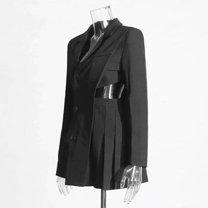 Women Blazer Asymmetric Single Breasted Waist Hollow Out Ruched Slim Fit Elegant Fashion High-end Dresses New Spring HK8685