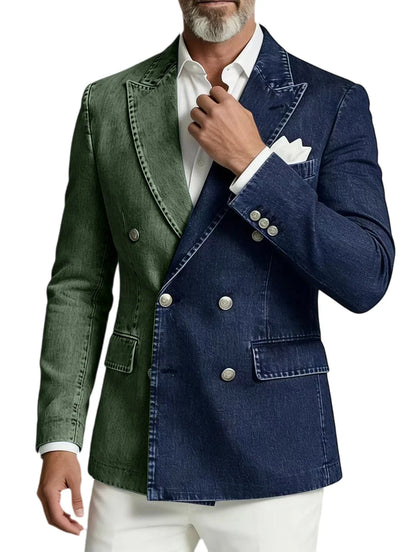 Men's Double Breasted Denim Blazer – Peak Lapel Slim Fit Jacket for Casual & Party Wear