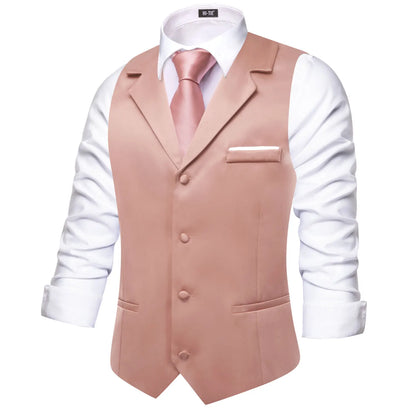 Men's Suit Vest with Tie Jacquard V-Neck Waistcoat for Business and Casual Occasions – Dusty Pink