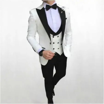 Navy Blue Black Lapel Suits For Men Custom Made Terno Slim Fit Groom 3 Piece Wedding Mens Suit Masculino Jacket+Pant+Vest