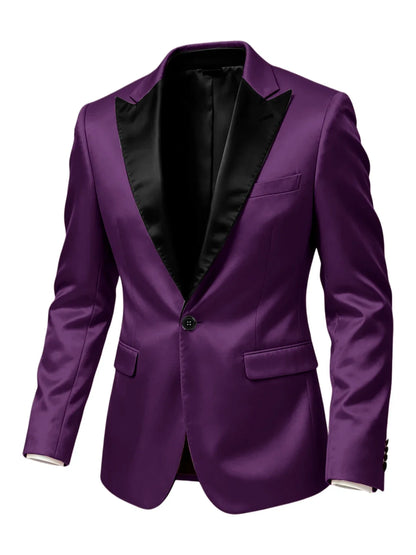 Men'sn Satin Tuxedo Blazer Black Peak Lapel One Button Slim Fit Suit Jacket Formal Business Casual Suit For Wedding Party Prom