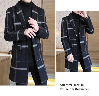 Korean Fashion Woolen Coat Men's Mid-Length Slim-Fit Trench Youth Business Casual 2023 Autumn Winter New Style