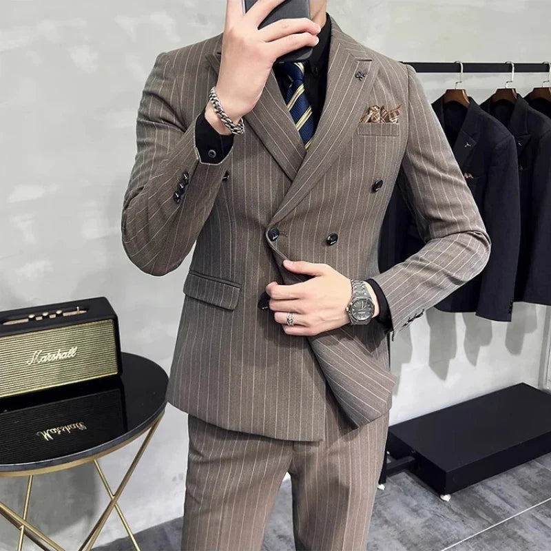 Men's Classic Striped 3-Piece Suit for Wedding, Business & Formal Occasions