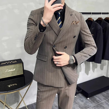 Men's Classic Striped 3-Piece Suit for Wedding, Business & Formal Occasions