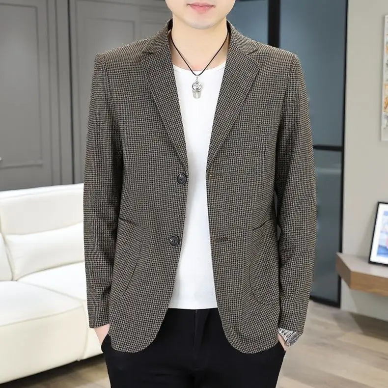 Men's Plaid Blazer for Casual Business Spring Autumn | Khaki Dark Gray Light Gray