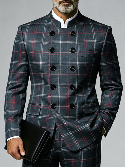 Men's Luxury Classic Business Blazer Purple Floral Jacquard Double‑Breasted Plus Size Suit Jacket for Wedding Prom Formal Party
