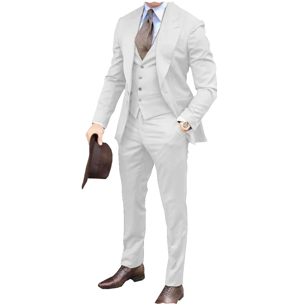 Men suits Groom Tuxedos Brown Prom Wedding Men Suit Slim Fit Cotton Blend Formal Suit For Men Slim Fit suits (Jacket+Pants+Vest)
