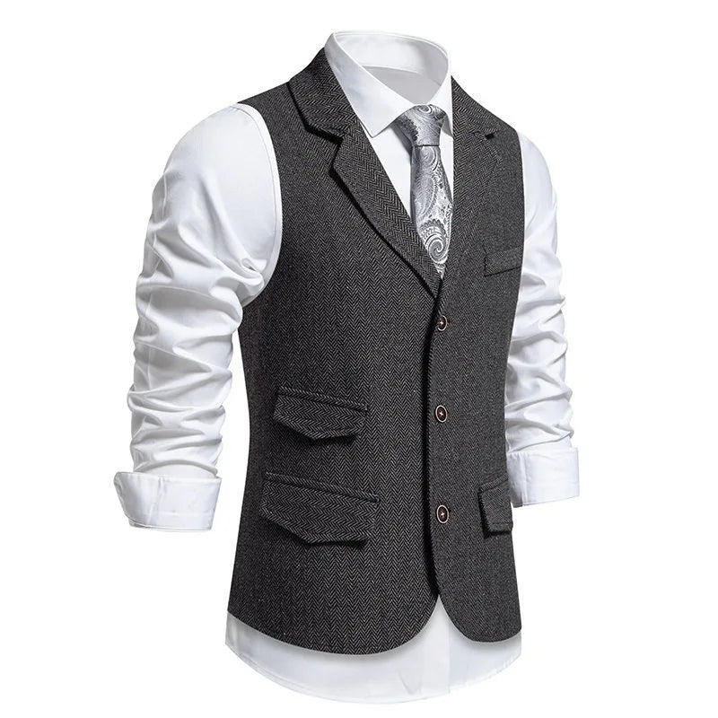 Men's Waistcoat Herringbone Tweed Slim Fit Wool Blend Formal Vest for Wedding