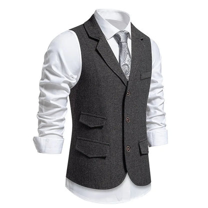 Men's Waistcoat Herringbone Tweed Slim Fit Wool Blend Formal Vest for Wedding