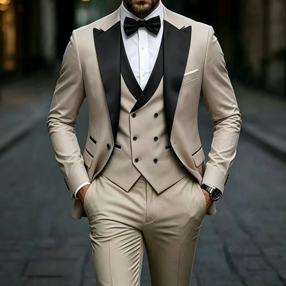 Fashion Men's Premium Solid Color Slim Fit Business Formal Suit Set, Perfect for Groom, Office, Wedding, Groomsman & Work Wear
