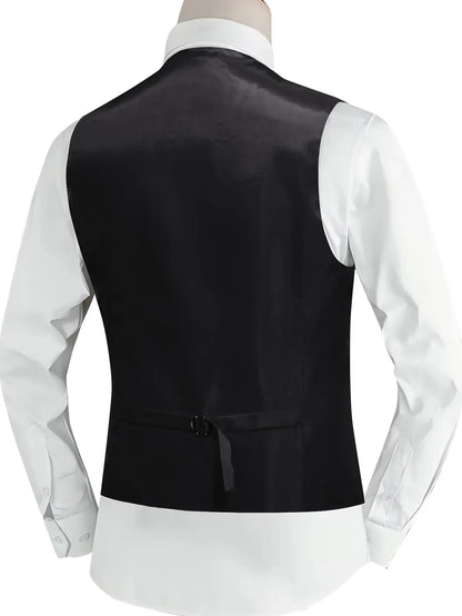 Men's Suit Vest 5-Piece Set Double Breasted Satin Waistcoat for Weddings & Formal Occasions – Red, Champagne, Green
